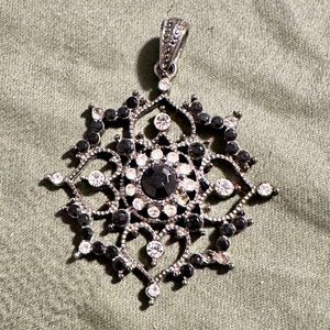 Silver Tone Black & White Rhinestone Pendant